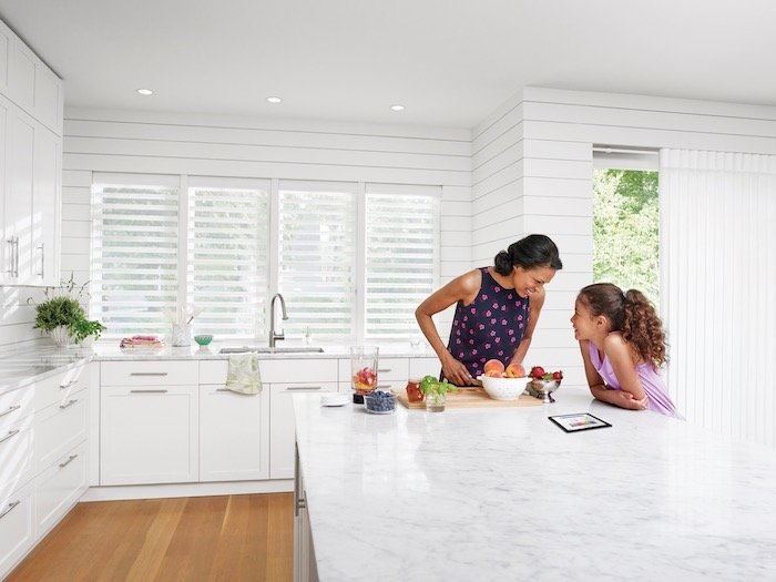 Modern Kitchen with Window Treatments