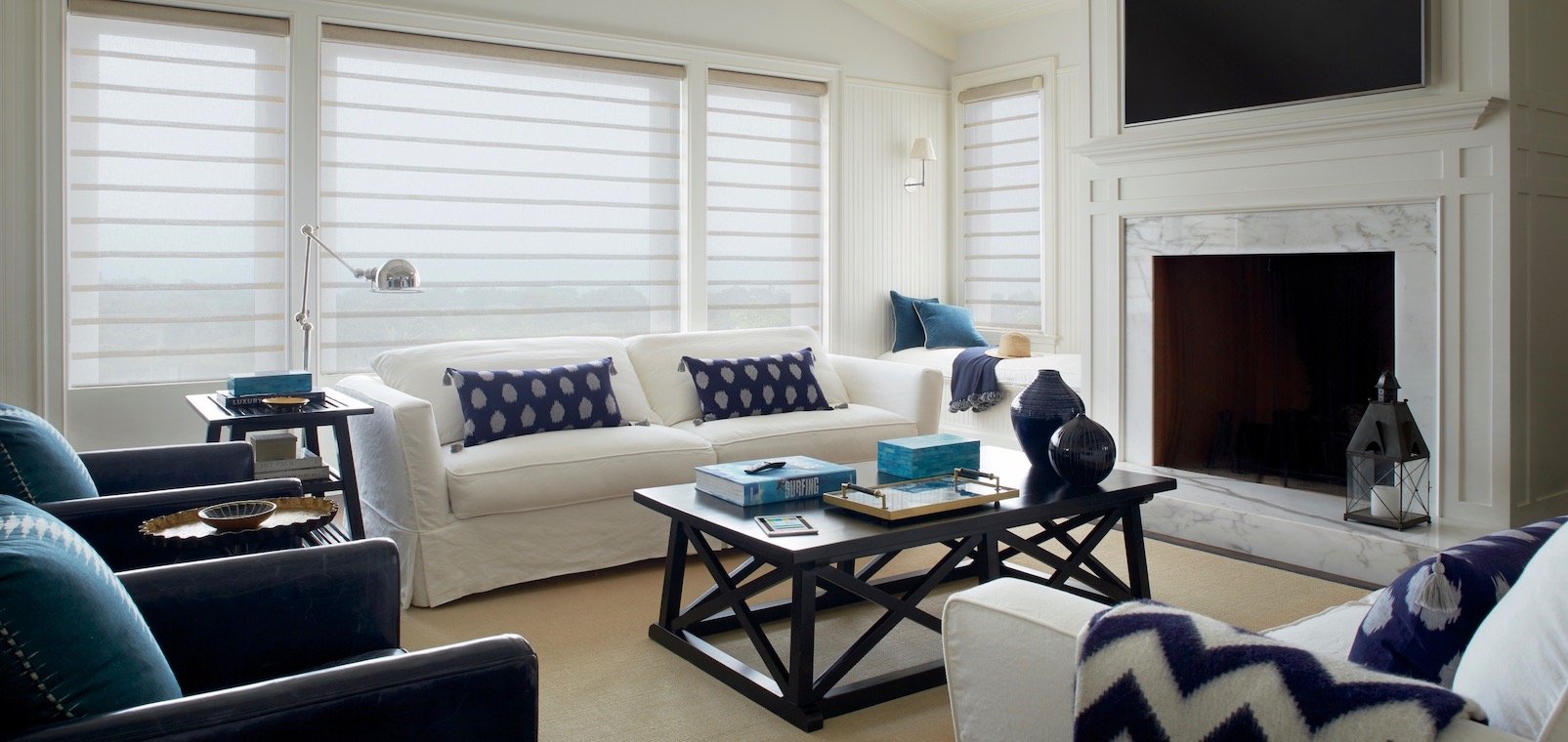 Deep Blue Window Treatments | Compatible Window Treatment Ideas